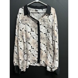 Worthington Woman Button up Shirt Long Slv Sheer Black Multi Sz 3XL EUC